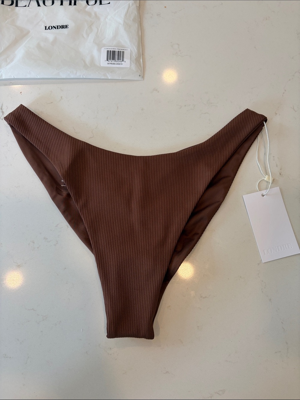 Ribbed High-Cut Bikini Bottom — Chocolate Brown